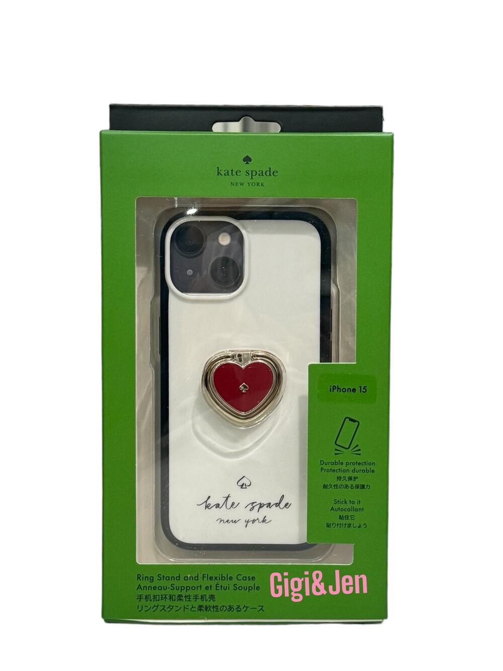 Kate Spade Heart Stability Ring and Case iPhone 15 Heart ring stand